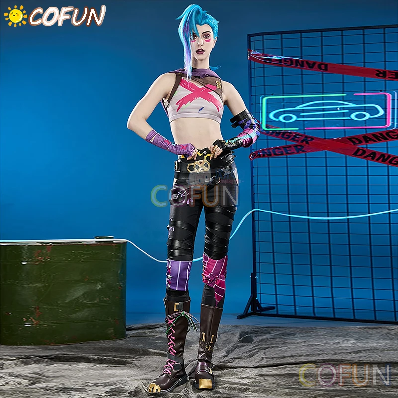 

[Stock] Game LOL Arcane 2 Jinx Cosplay Costume Women Vest and Pants with Hat Other Accessories Halloween Cosplay Wig Shoes