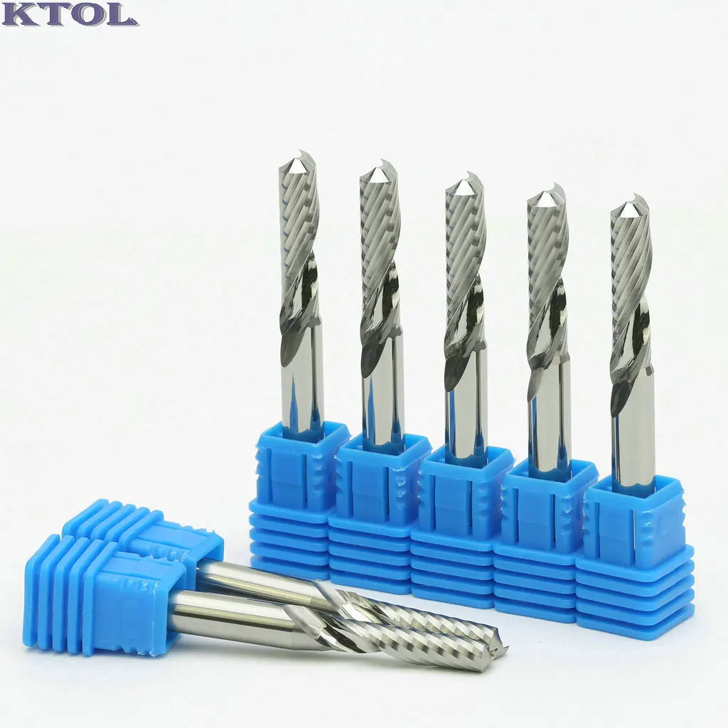 Punta per fresa da taglio acrilica a flauto singolo da 5/6 mm, taglierina per incisione, set di utensili per fresatura CNC, fresa in MDF in carburo importato a spirale 3 pezzi