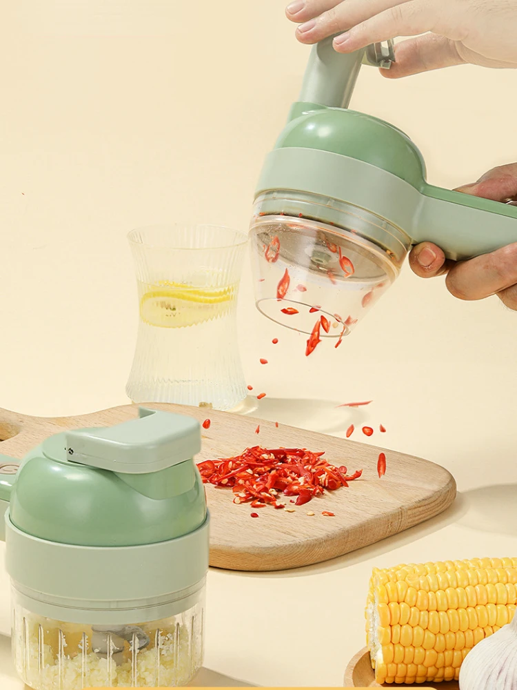 เครื่องตัดกระเทียมไร้สายแบบ3-In-1เครื่องตัดผักเครื่องผสมปัดแปรงทำความสะอาดอุปกรณ์ครัว