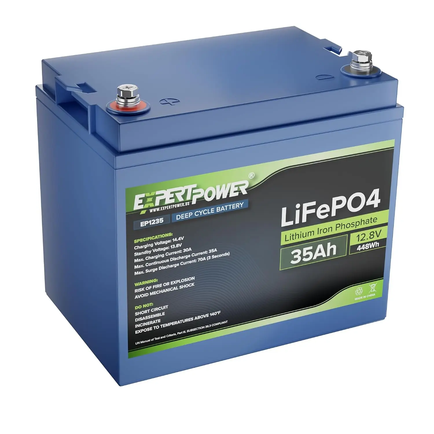 12V 35Ah LiFePO4 Deep Cycle Battery, 2500-7000 Cycles, 10Y Lifespan, Built-in BMS, RV Solar Marine Off-Grid, Customized
