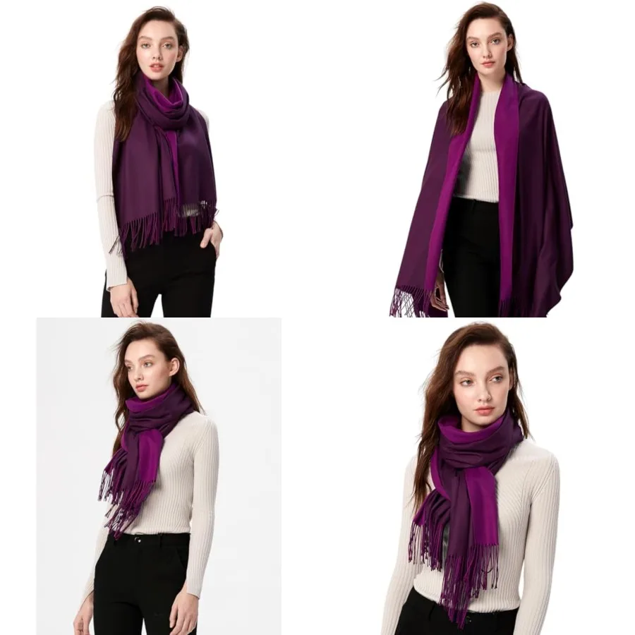 

Women's Winter Scarf Soft Warm Scarf for Women Cozy Shawl Wraps for Women Lightweight Pashmina Style Wrap, Purple and Dark Purple