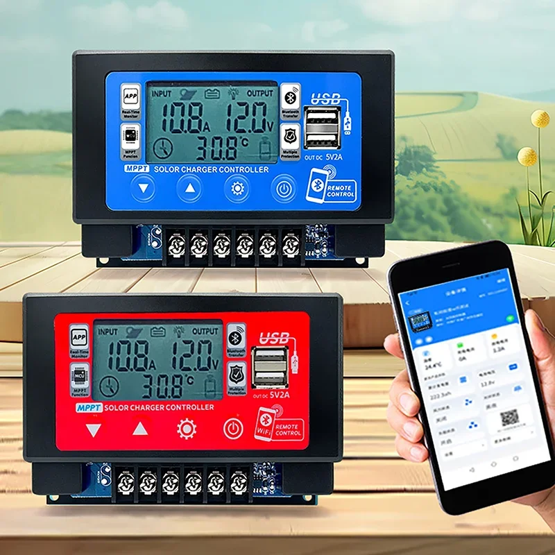 30A 60A Bluetooth WiFi Solar Charge Controller 12V/24V LCD Digital Display Embedded Snap-on Energy Storage MPPT Controller