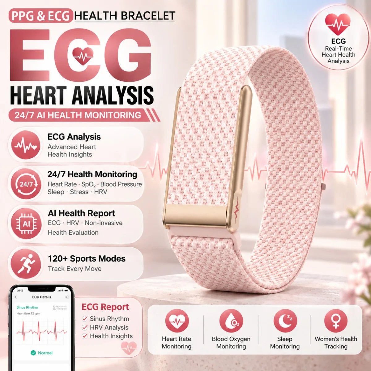 ECG Health Smart Watch Women: HRV Uric Acid Lipid BMI AI Body Analysis Calories 120+ Multi-exercise Mode Smartwatch Women New