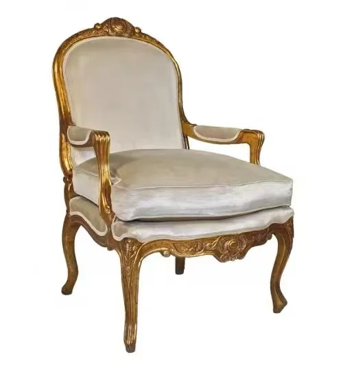 

&c Luxurious Midcentury Single Sofa American Louis XV Carved Solid Wood Velvet for Living Room Dining Room Reception Chair