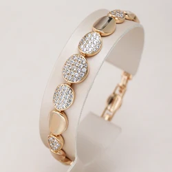 Kinel Fashion 585 Rose Gold Oval Link Bracelet For Women Luxury Natural Zircon Fine Daily Bracelets Ethnic Wedding Jewelry