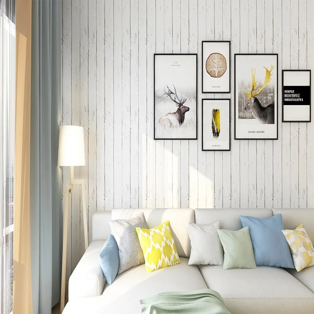 White wooden wallpaper peeling self-adhesive detachable wallpaper children\'s room bedroom wall DIY home decoration wall sticker