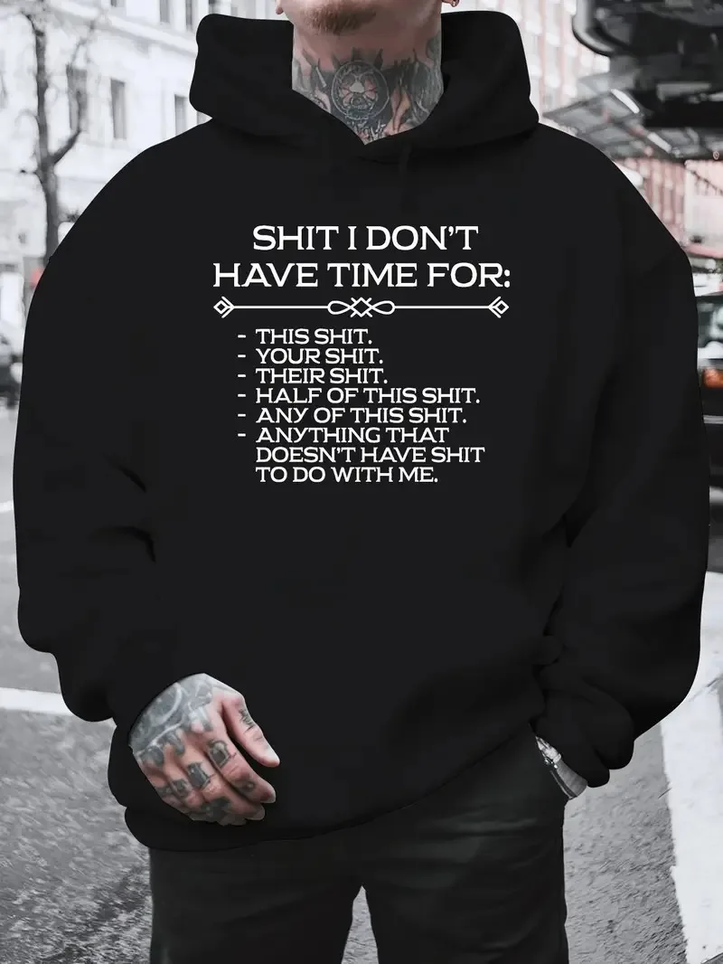 سويت شيرت رجالي فضفاض بغطاء للرأس، بلوفر أسود على طراز الشارع، قميص أمريكي كاجوال بقلنسوة، مناسب لهدايا عيد الميلاد