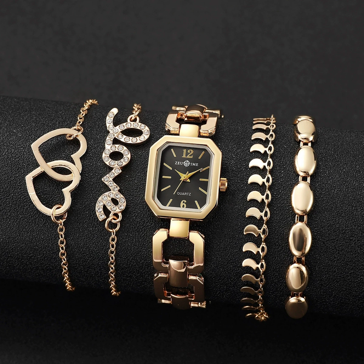 5pcs/set Women's Luxury Exquisite Watch Fashion Retro Quartz Analog Watch With Bracelet Set Gift for Girls (Box Not Included)