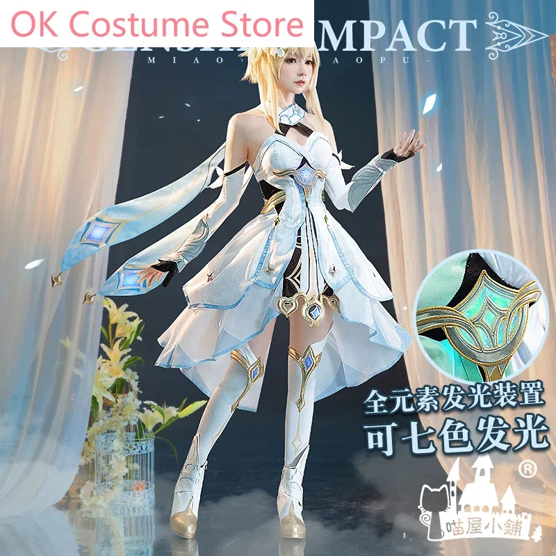 Anime! Genshin Impact Traveler Lumine Game Suit Elegant Dress Lovely Uniform Cosplay Costume Halloween Women Outfit 2020 NEW