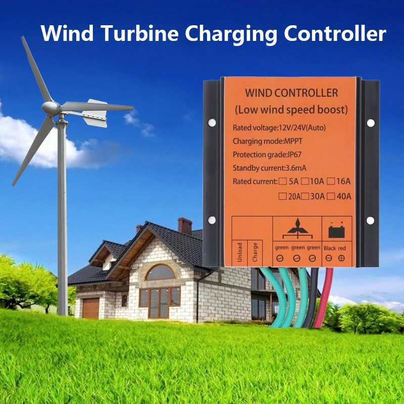 MPPT 100w -10000W Waterproof PWM Wind Turbine Charge Controller 10A 40A Low Wind Speed Regulator Voltage Boost 12V 24V AUTO 48V