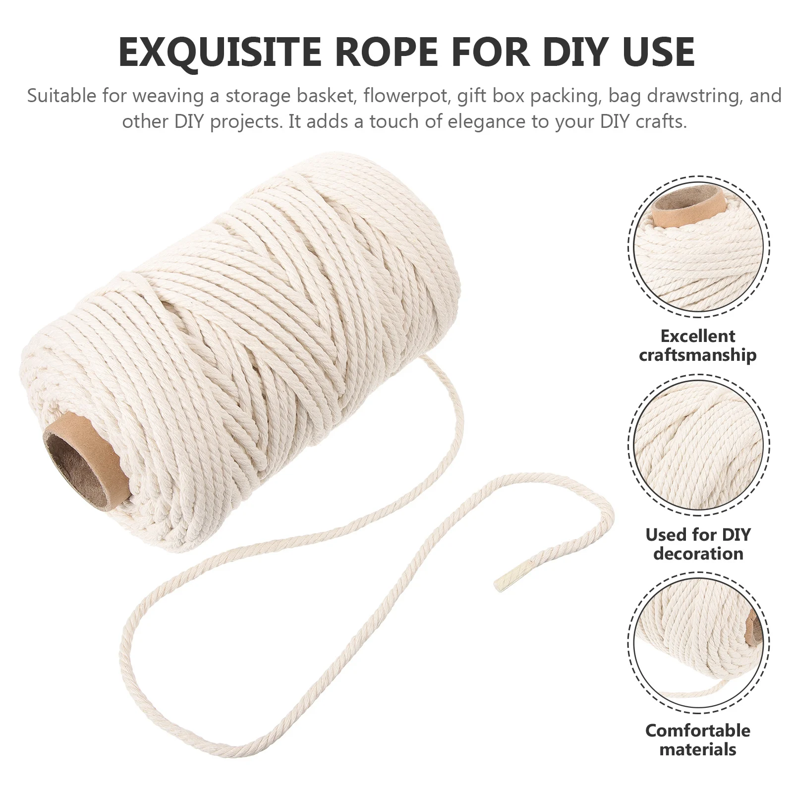 

1 Roll Macrame Cord Cotton Rope 5Mm Thick Macrame Cotton Cord DIY Wall Hanging Basket Weaving Tapestry Craft Rope Anti-Wear