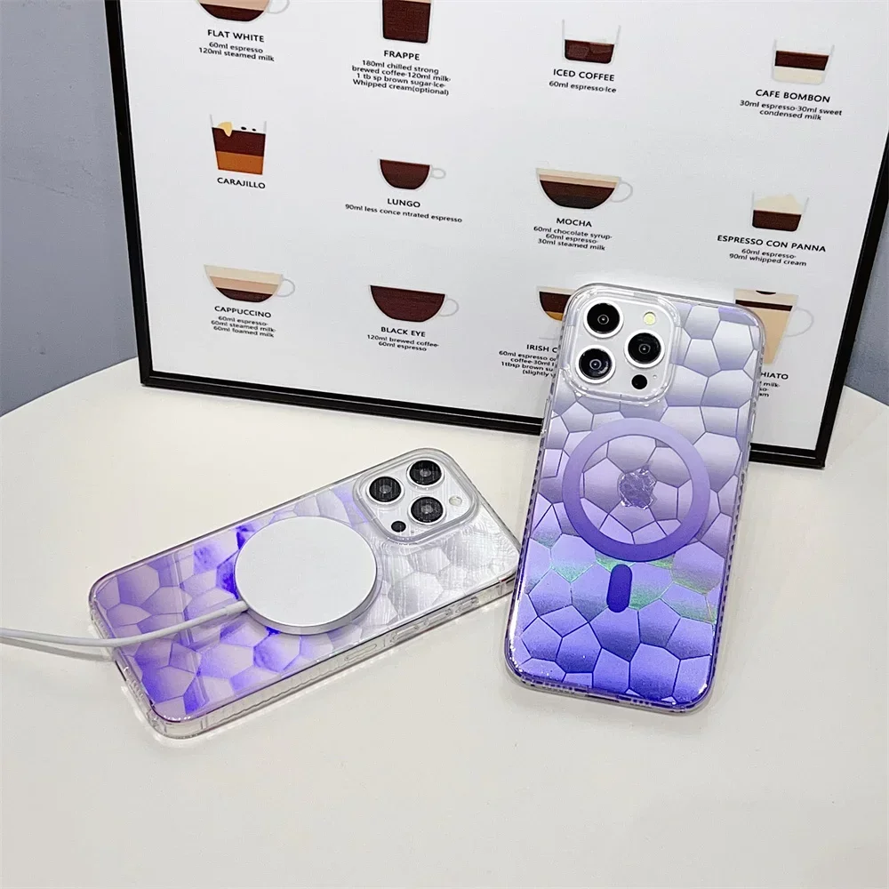 Aurora For Colorful Case For iPhone 15 14 13 12 11 Pro Max Plus Magnetic Laser Transparent Acrylic Cover