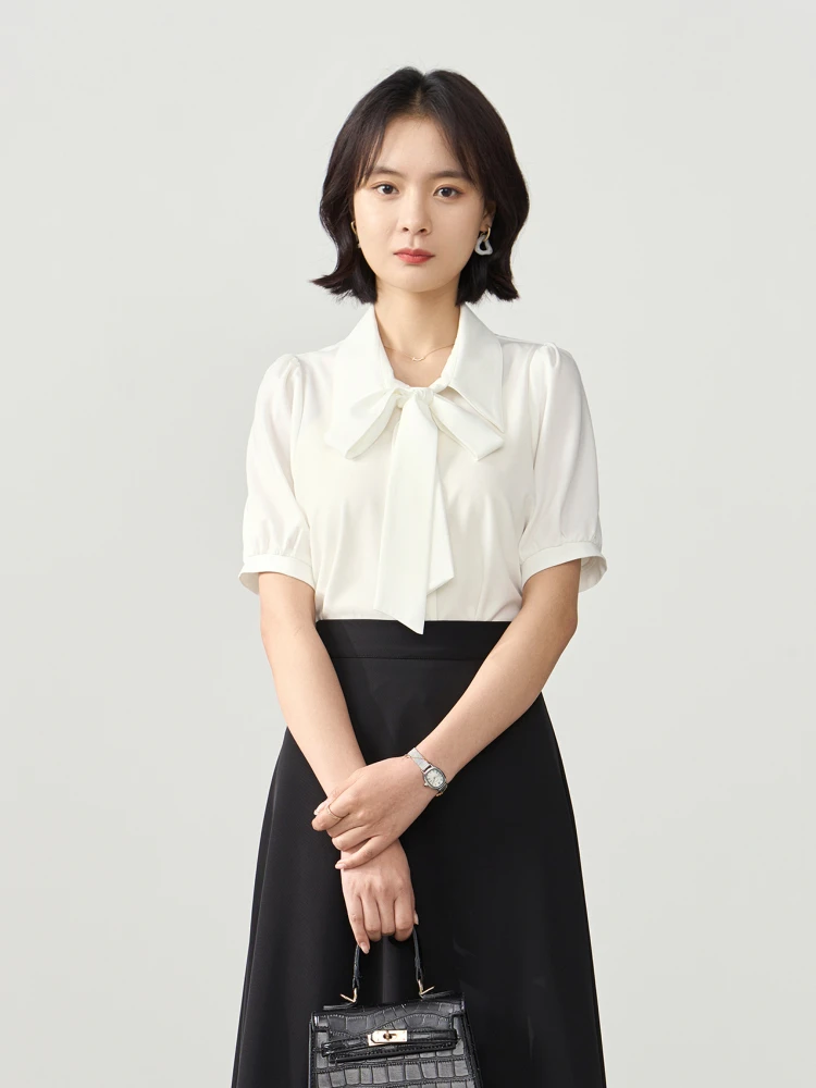 

Miss Bird White Bowknot ort Sve irt Women Summer Chiffon Top Interview Formal Thin Profional Blouse Commute Sle