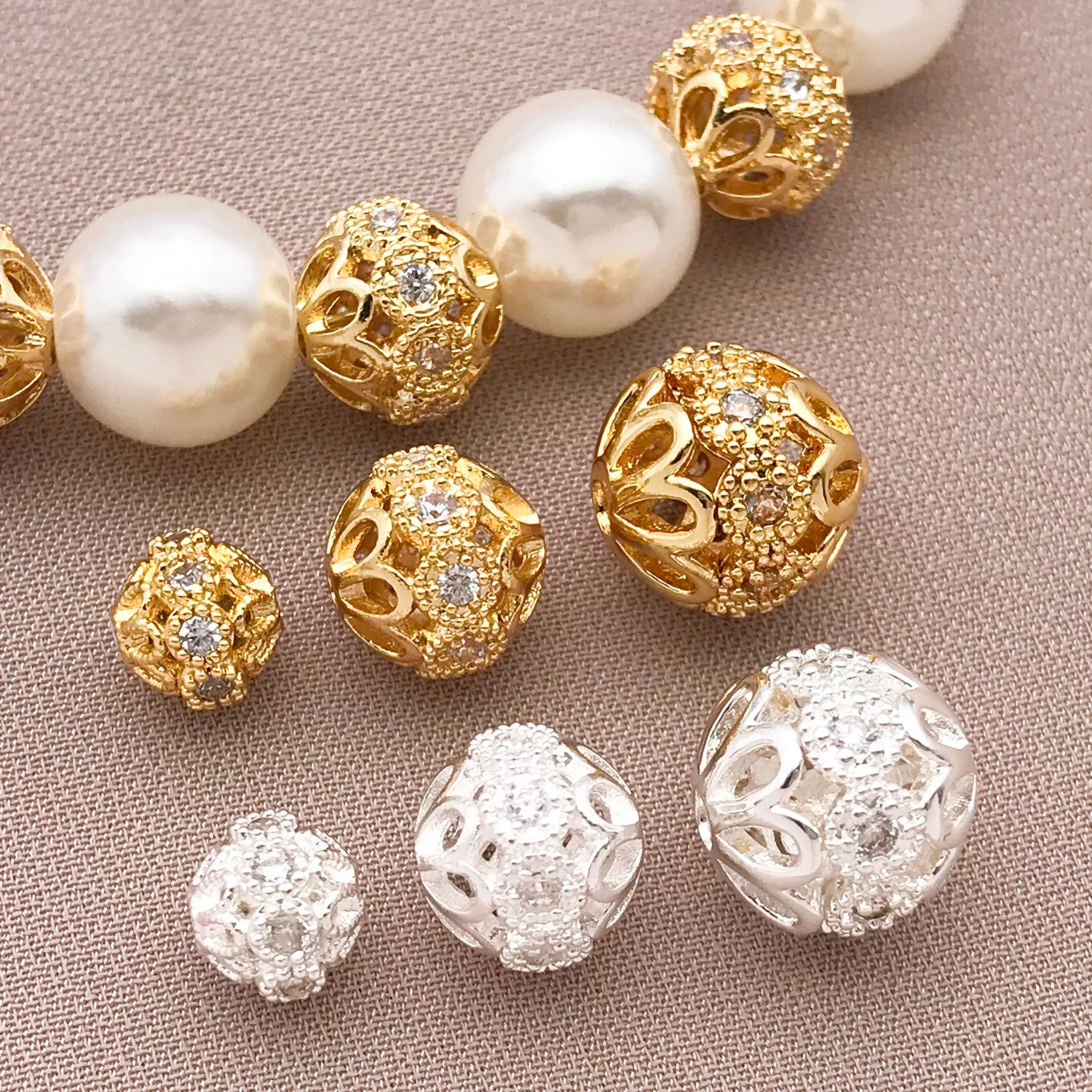 2/4/6pcs/lot 2026 NEW Shining Brightly 6/8/10mm 18K Gold-plated High Quality Brass Zircon Bracelets Jewelry Making Accessories