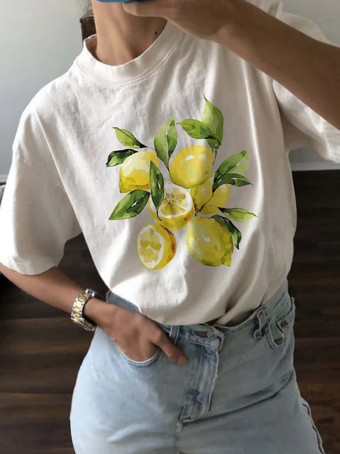 التي شيرت ملابس النساء الرجعية الجمالية تي شيرت خمر لطيف فاكهة الليمون تي شيرت قصيرة الأكمام الملابس الجمالية النباتية عادية #2