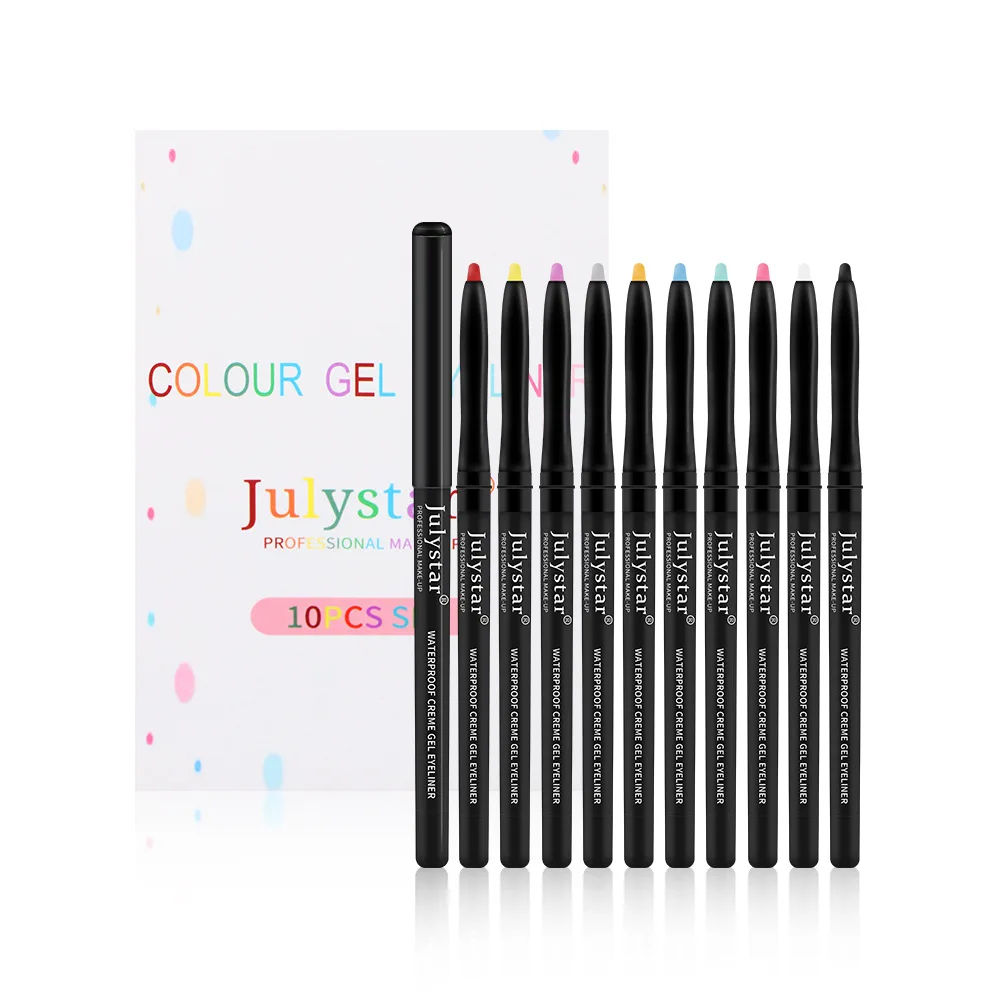 Julystar-delineador de ojos de colores, lápiz de sombra de ojos resistente al agua, maquillaje femenino para colorear persistente, 10 colores, portátil