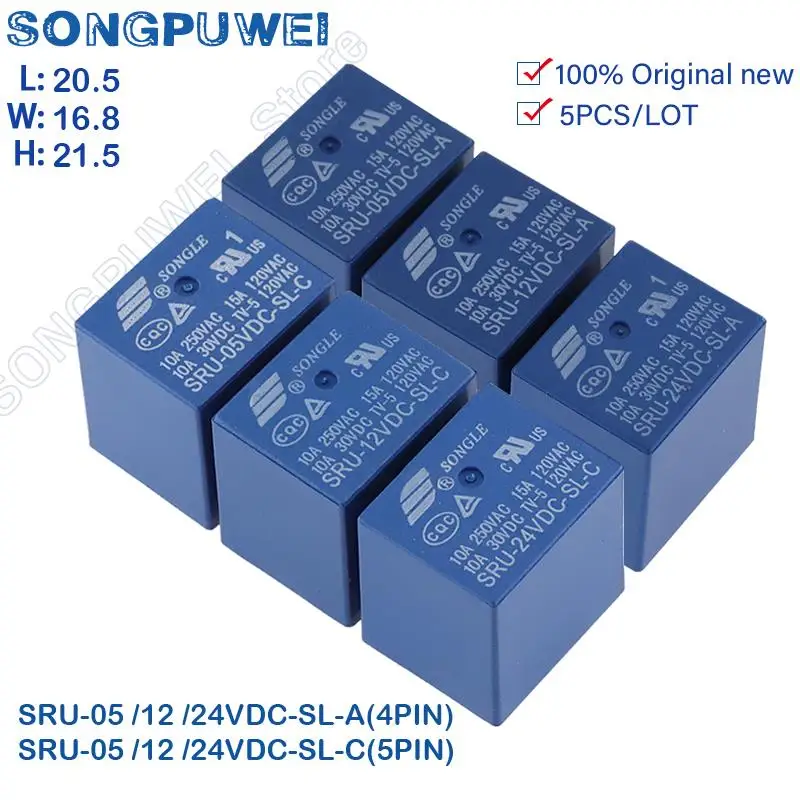 5PCS/lot SRU-05V 12V 24V-SL-A / C SRU-12V-SL-A  SRU-24V-SL-C 4/5PIN 15A T70 SRU Relay 5v 12v 24v DC Time Relay 100% Original new