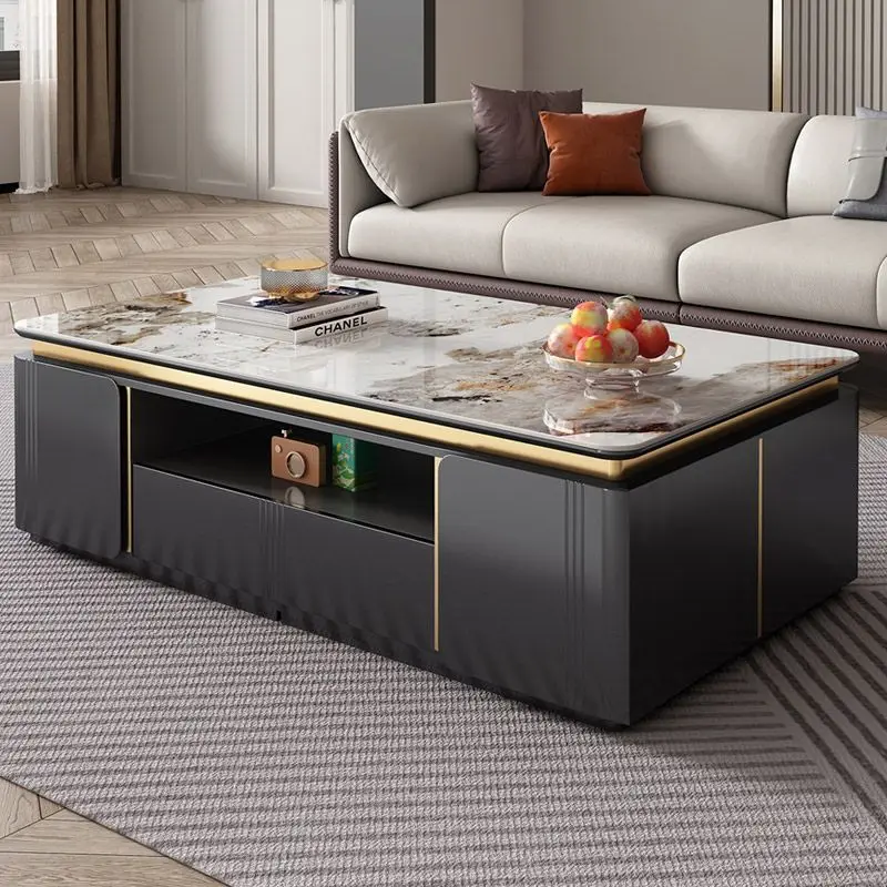 Light Luxury Tea Table TV Cabinet Combination Household Modern Living Room Large Unit New Pandora Rock Plate Tea Table