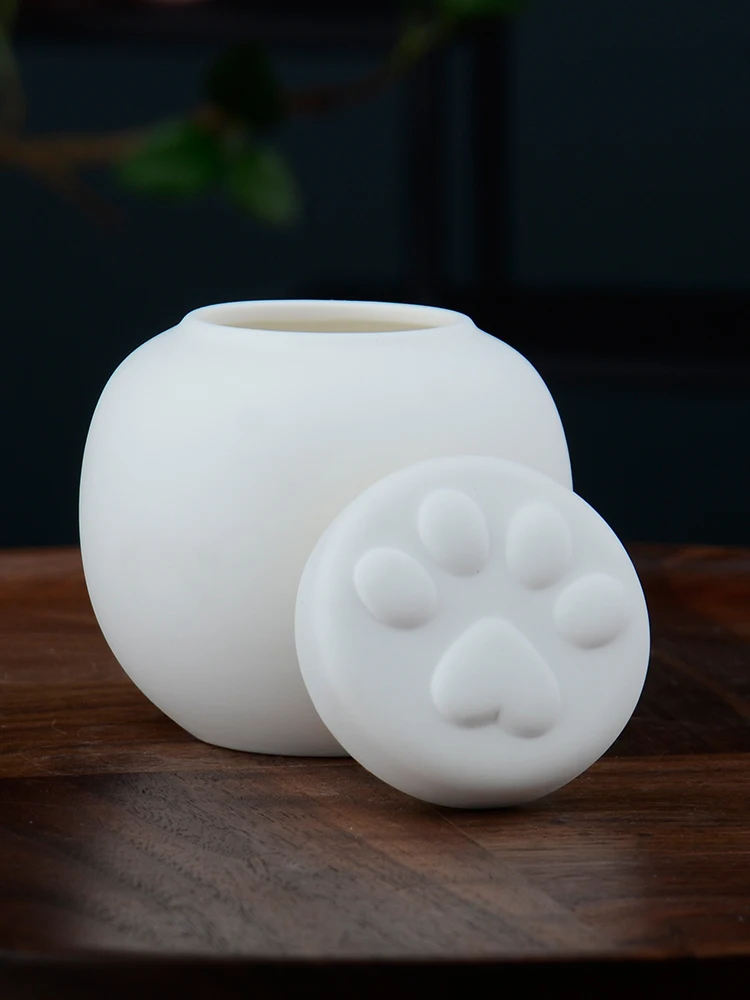 Pet Paw Print Ceramic Sealed Can Moisture-proof Storage  White Minimalist Round Can