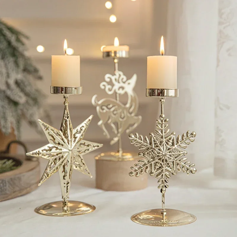 Christmas Votive Candle Holder, Metal Tealight Holder, Xmas Tree, Elk, Snowflake Patterns, Table Centerpiece Decor, Winter