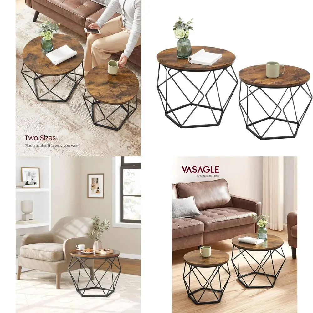 

Пара круглых журнальных столиков со стальным каркасом, коричневый и чернильный цвет, подходит для гостиной, спальни, офиса