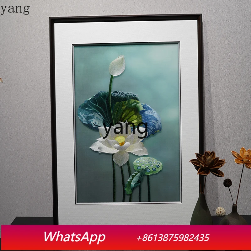 CX new Chinese triple lotus handmade Suzhou embroidery living room sofa background embroidery decorative painting