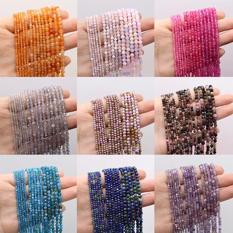 

2/3/4mm Natural Stone Beaded Faceted Small Colorful Loose Gemstone Beads for Jewelry Making DIY Bracelet Necklaces Accessories