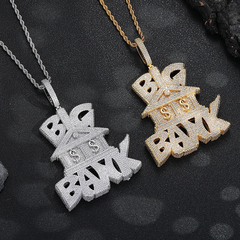 Hip Hop 3A+ CZ Stone Paved Bling Iced Out Dollars Money Sign Big Bank Pendant Necklaces for Men Rapper Jewelry Gold Silver Color