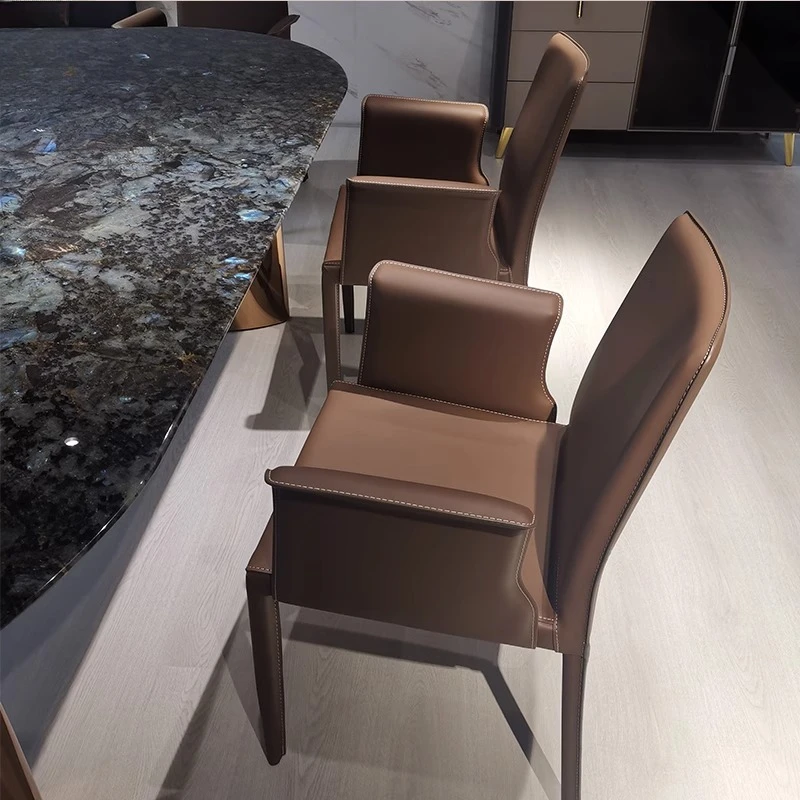 Italian Designer Dining Chair Saddle Leather Minimalist Armrest Stool Nordic