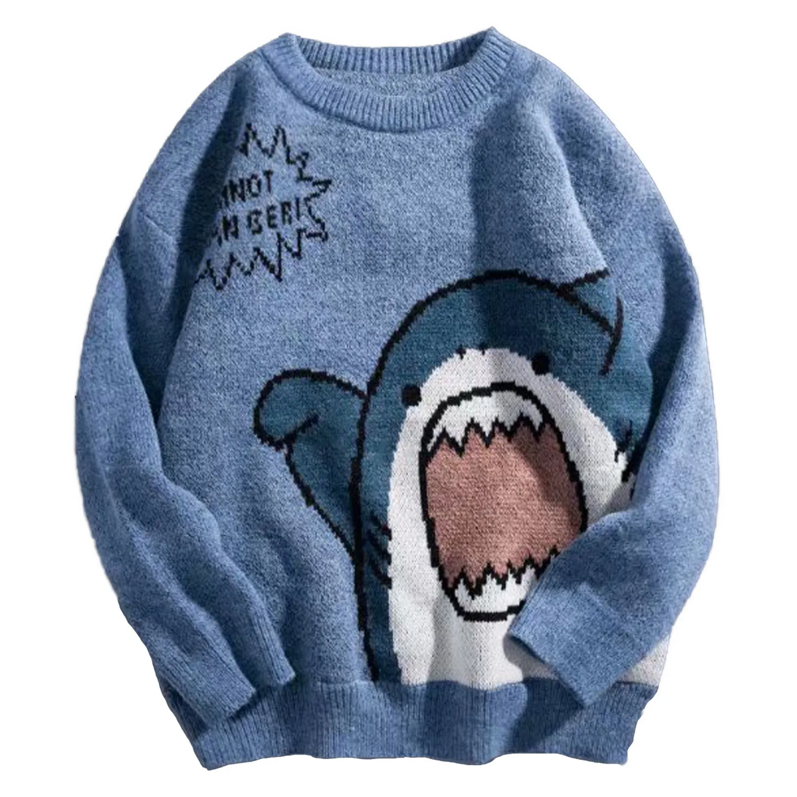 Shark Sweater Men Winter Cartoon Harajuku Korean Y2k Oversized Turtleneck Hip Hop Loose Knit Pullover New All Match Sweater