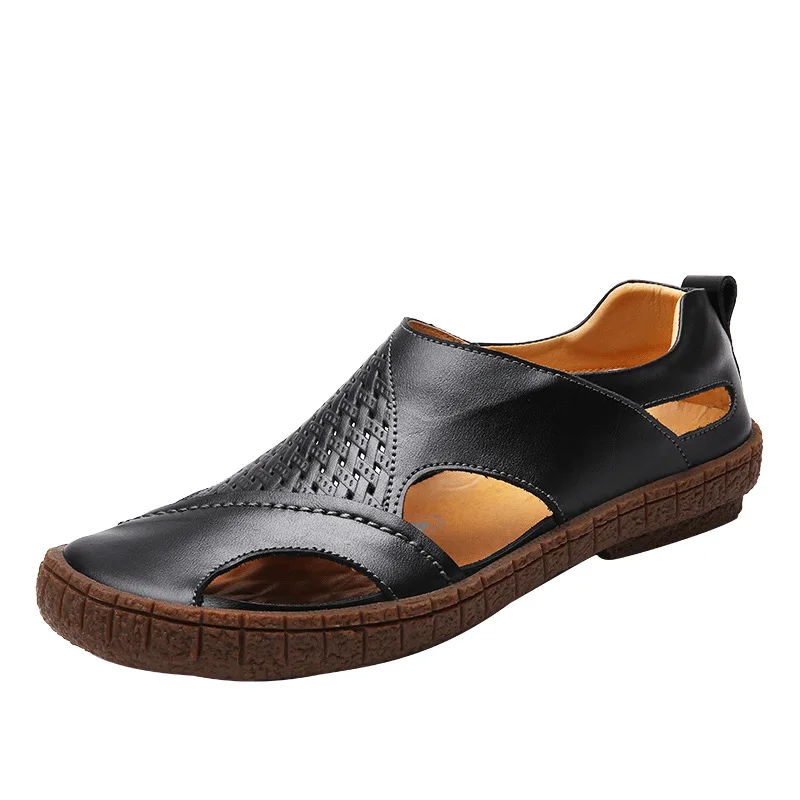 Nuevos zapatos transpirables de verano 2021, zapatos informales de cuero genuino con agujeros para hombres, zapatos de moda de fondo suave para hombres 663