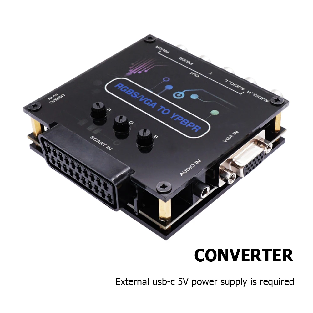 RGBS VGA SCART TO YPBPR Converter Video Adapter RGBS VGA SCART TO YPBPR Transcoder Converter Color Brightness Adjustable