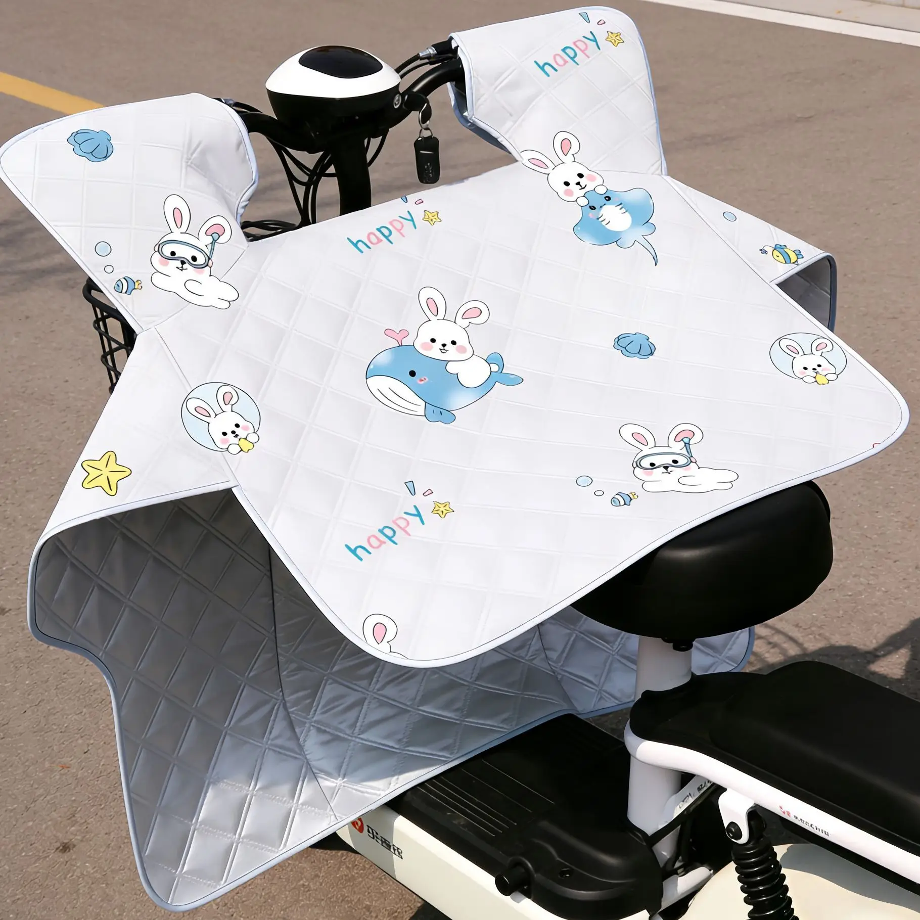 Summer Electric Bike Windshield Cover Universal Sunshade Seat Pad Waterproof Double Sided Insulation