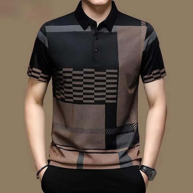3D Print Geometric Splicing Polo Shirt For Men Colorful Pattern T-Shirts Summer Street Casual Short Sleeve Loose Tops Lapel Tees