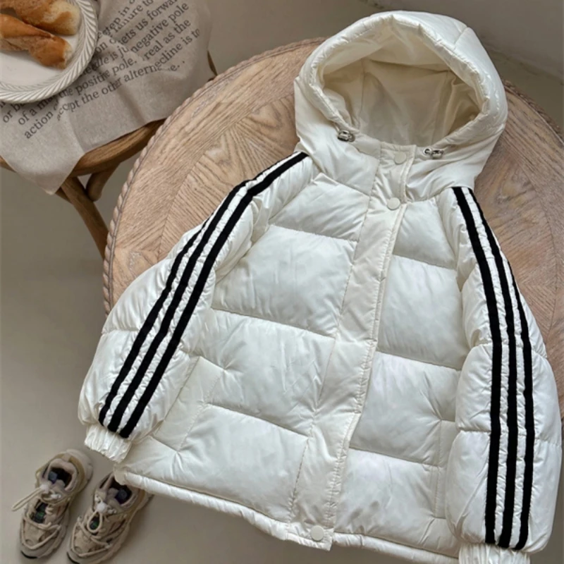 Girls Down Coat Jacket Cotton Windbreak 2023 Stripe Warm Plus Thicken Velvet Winter Children\'s Clothing -10 Degrees Below Zero