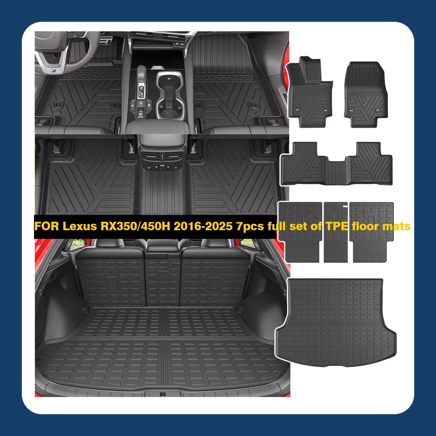 7pcs Full Set TPE Floor Mats + Trunk Mat Bed mat For Lexus RX350/450H 2016-2025 Waterproof Car Liners