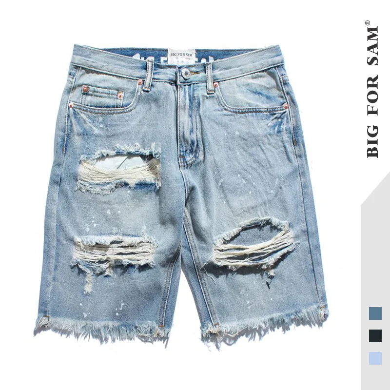 

Summer New High Street Washed Distressed Beggar Pants Men'S Shorts Ripped Jeans Men'S Clothing Plus Size