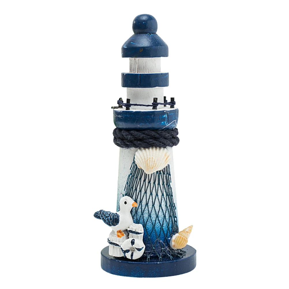 

Wooden Lighthouse Statue Decor Mini Figurine Mediterranean Home Office Adornment Gift Nautical Themed Model Piece