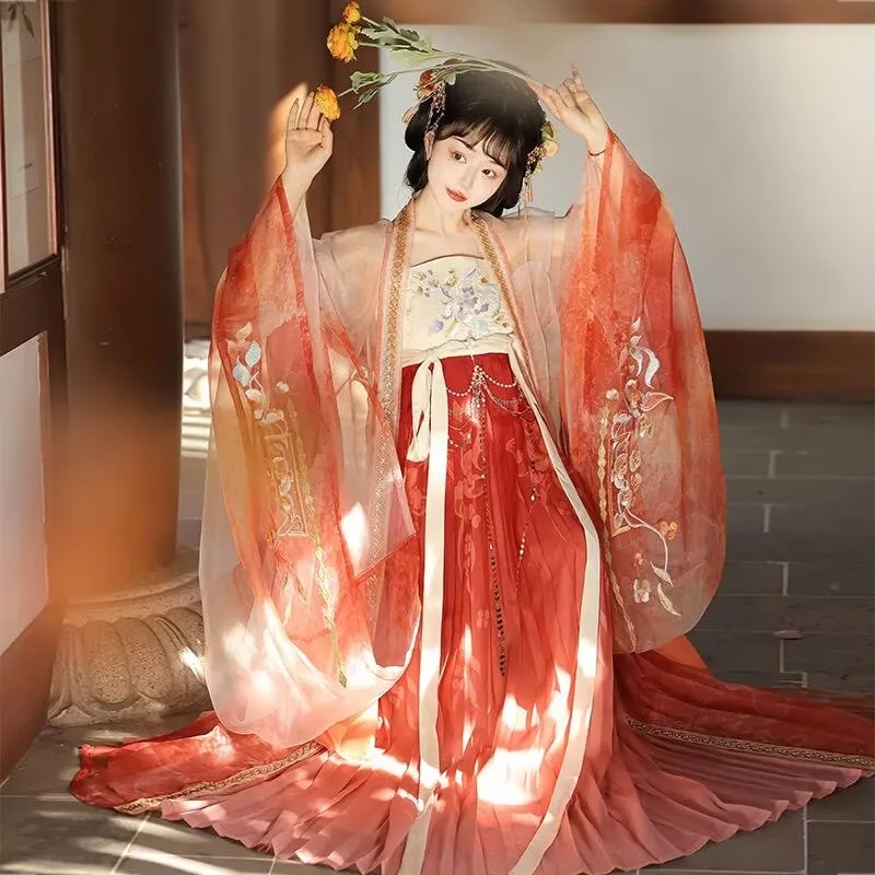 robe-hanfu-pour-femmes-de-style-dynastie-tang-camisole-brodee-traditionnelle-chinoise-jupe-plissee-degradee-orange-et-robe-exterieure-transparente