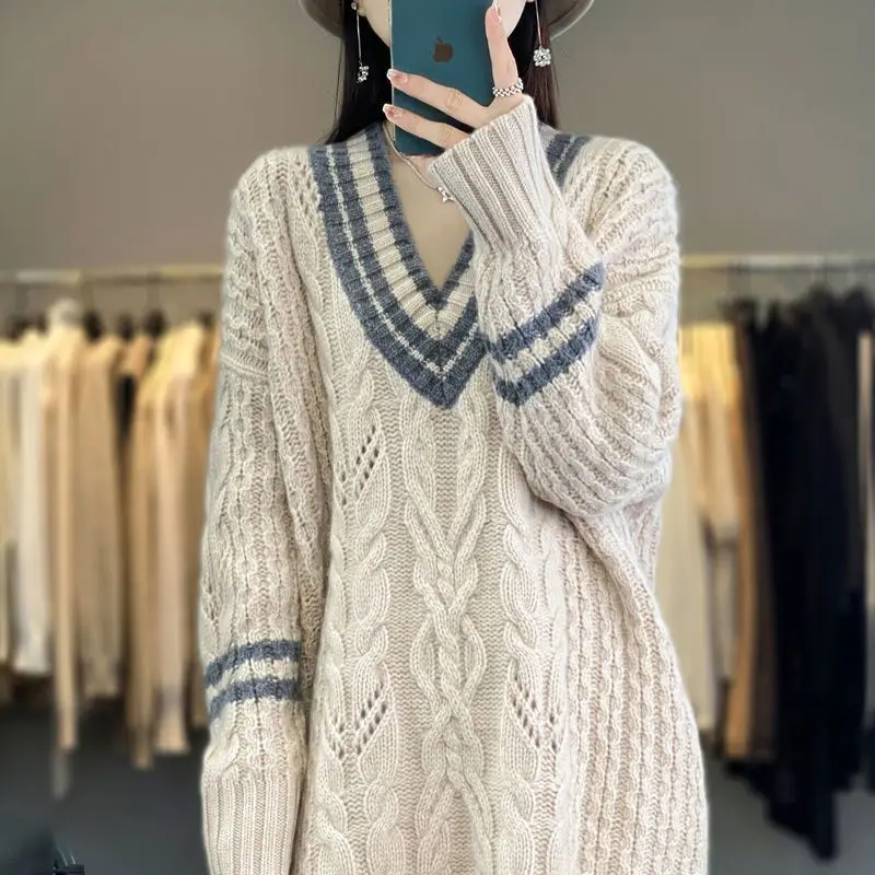 Knielengte truien voor dames truien truien dames basic tuniek veelzijdig woon-werkverkeer zus esthetische zoom raster bloemen zacht