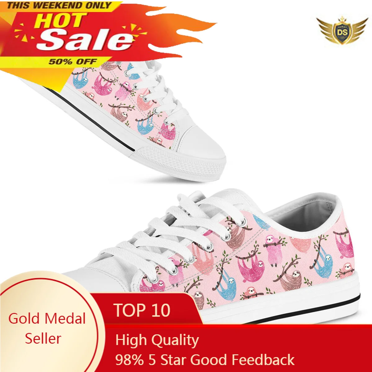 

Pink Cartoon Sloth Design Brand Designer Canvas Sneakers Light Breathable Flat Shoes For Women Student Daily Shoes