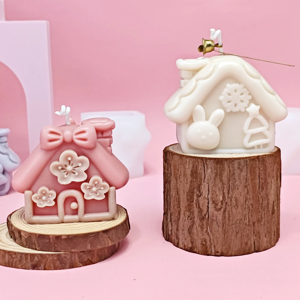 LZ042 3D House Candle Silicone Mold Handmade Fairy Tale Building Aroma Plaster Candles Making Molds For Festival Decorations