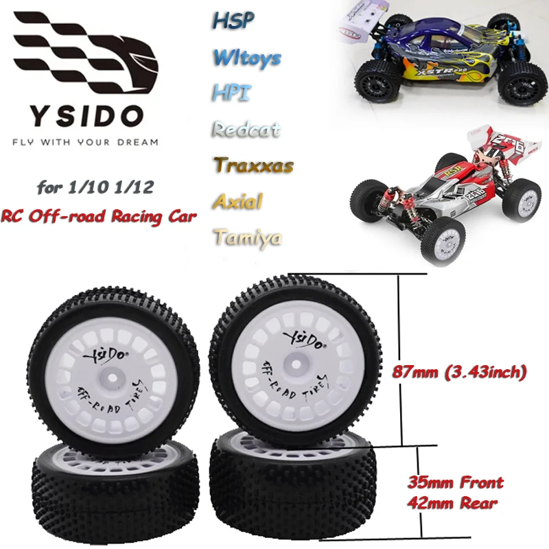 

4PCS YSIDO RC Off-road Car Tires 87mm Front Rear for HSP Wltoys HPI Redcat Traxxas Axial Tamiya TT02B 1/10 1/12 RC Racing Car