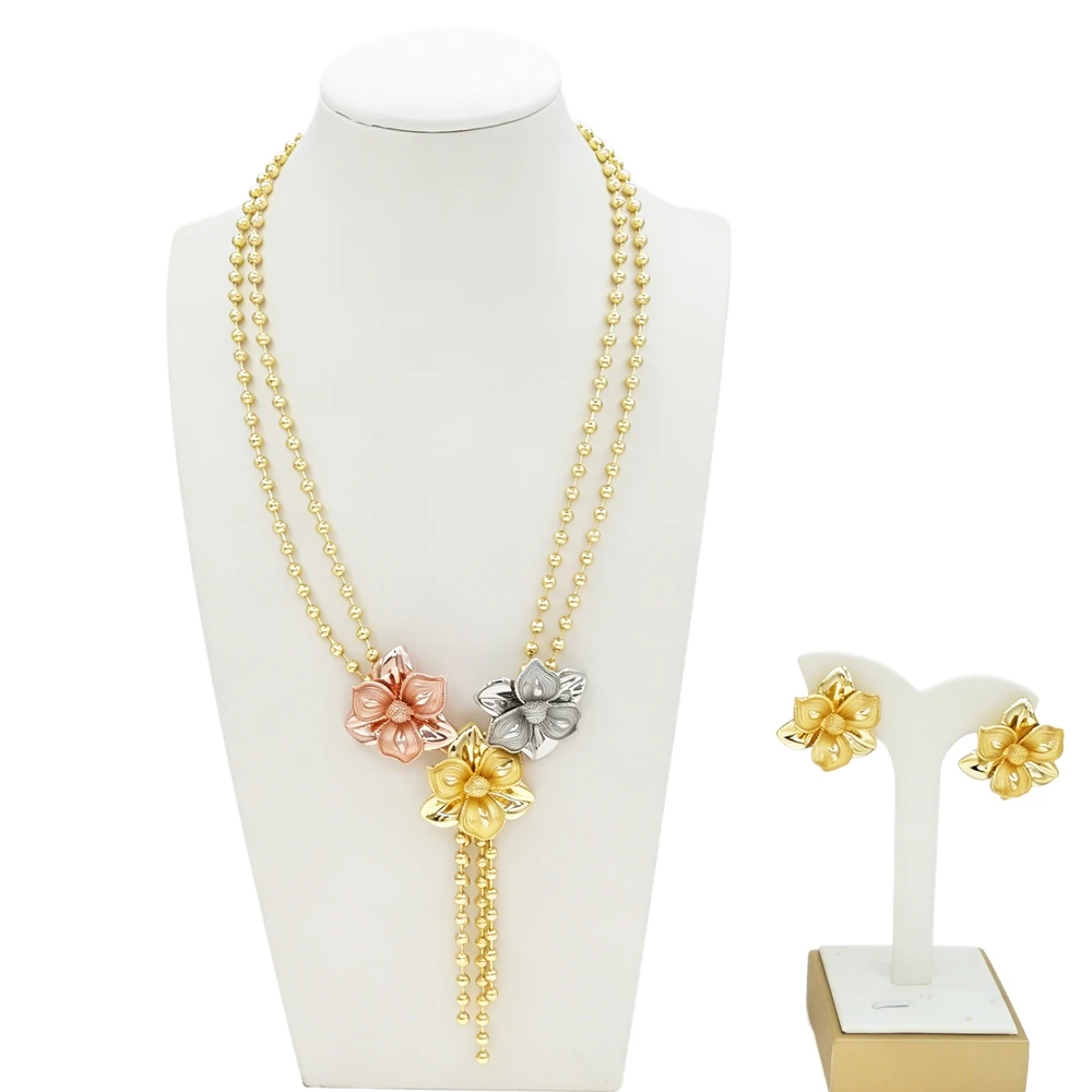 Woman Flowers Jewelries Set Necklace Chain Earrings Bangle Bracelet Ring Gorgeous Light Weight Engagement