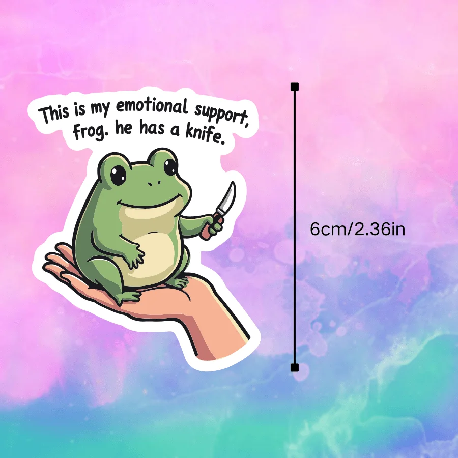 Funny Emotional Support Knife Frog Car Decal Cartoon Healing Sticker Waterproof Matte Vinyl for Auto Motorcycle Laptop Helmet