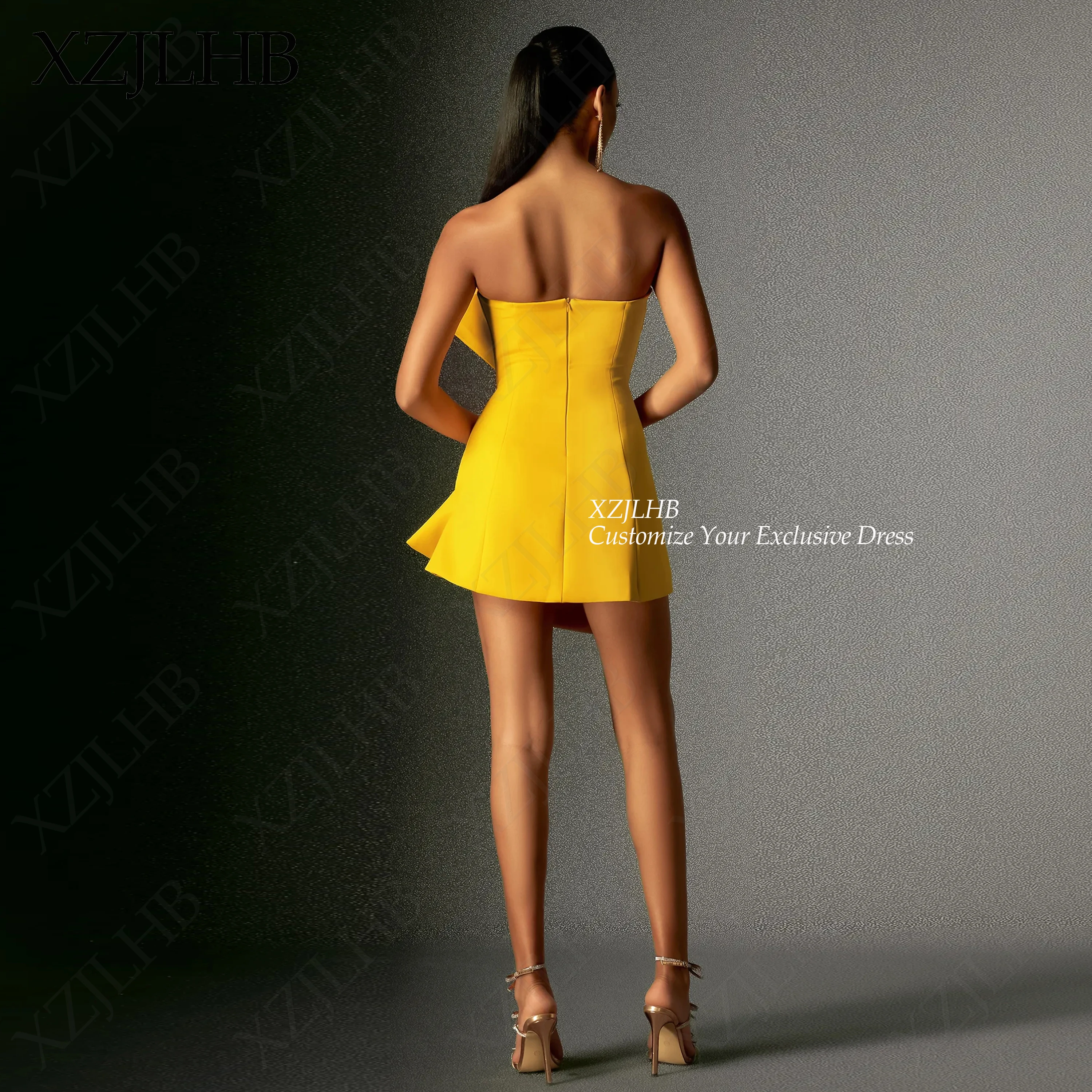XZJLHB Custom Made Soft Satin Prom Dresses Big Bow Strapless Sleeveless 2026 فساتين سهرة Mini Backless Sexy Birthday Party Gowns