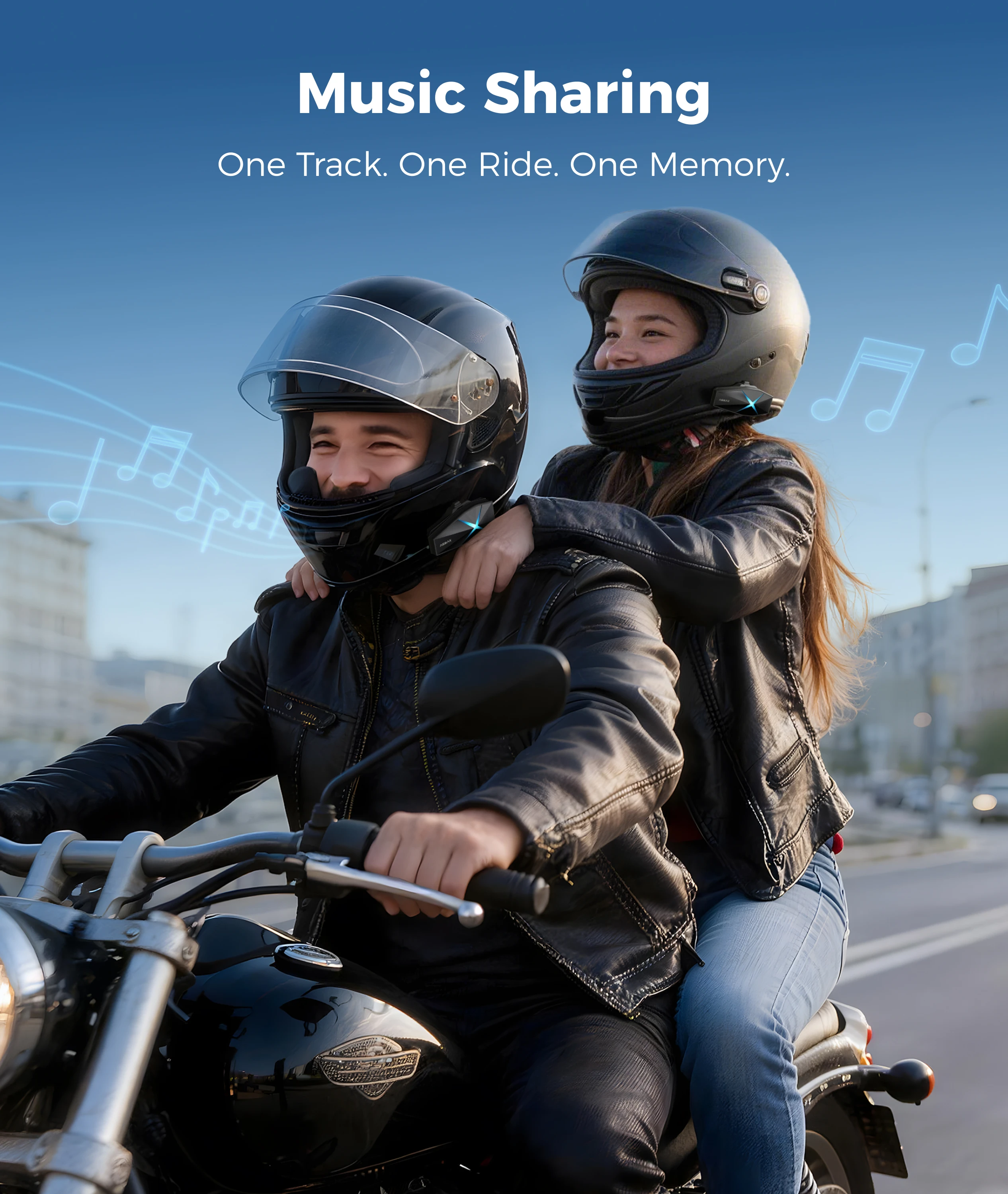 ASMAX F1S Motorcycle Bluetooth Intercom for 50 Riders, Voice Command, BT 5.3 Helmet Communication, Hi-Fi Sound, No Magnetic Base