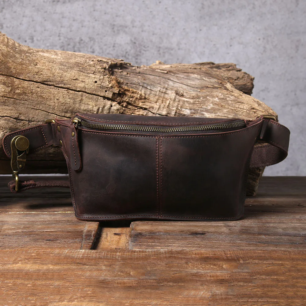 Hochwertige Brusttasche aus Vollnarbenleder für Herren, Vintage Echtleder Herren-Umhängetasche – Detail 7