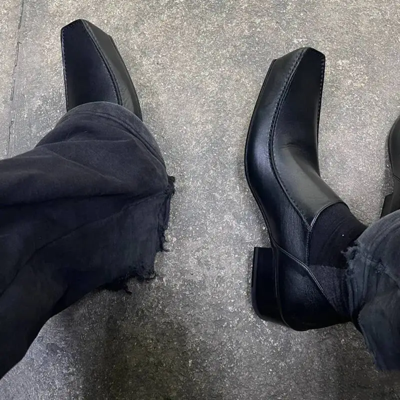 

Мужские и женские черные лоферы на высокой платформе, оксфорды, туфли на толстой подошве, деловые туфли, кожаные повседневные туфли без шнурков, размер 45