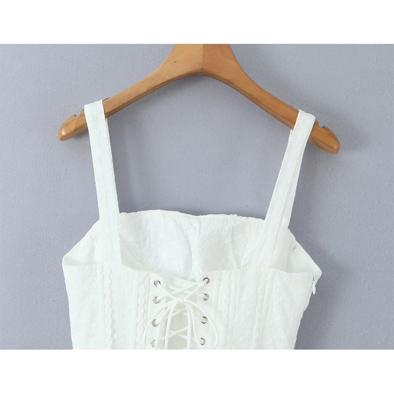 Yenkye doce menina branco estilingue mini vestido feminino estilo francês sexy cintura baixa a linha vestidos de verão férias vestido de renda até robe